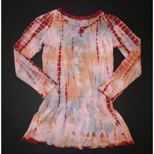 Jak & Peppar girls 16 14 12 red pink tan tie dye long tunic top shirt tee boho